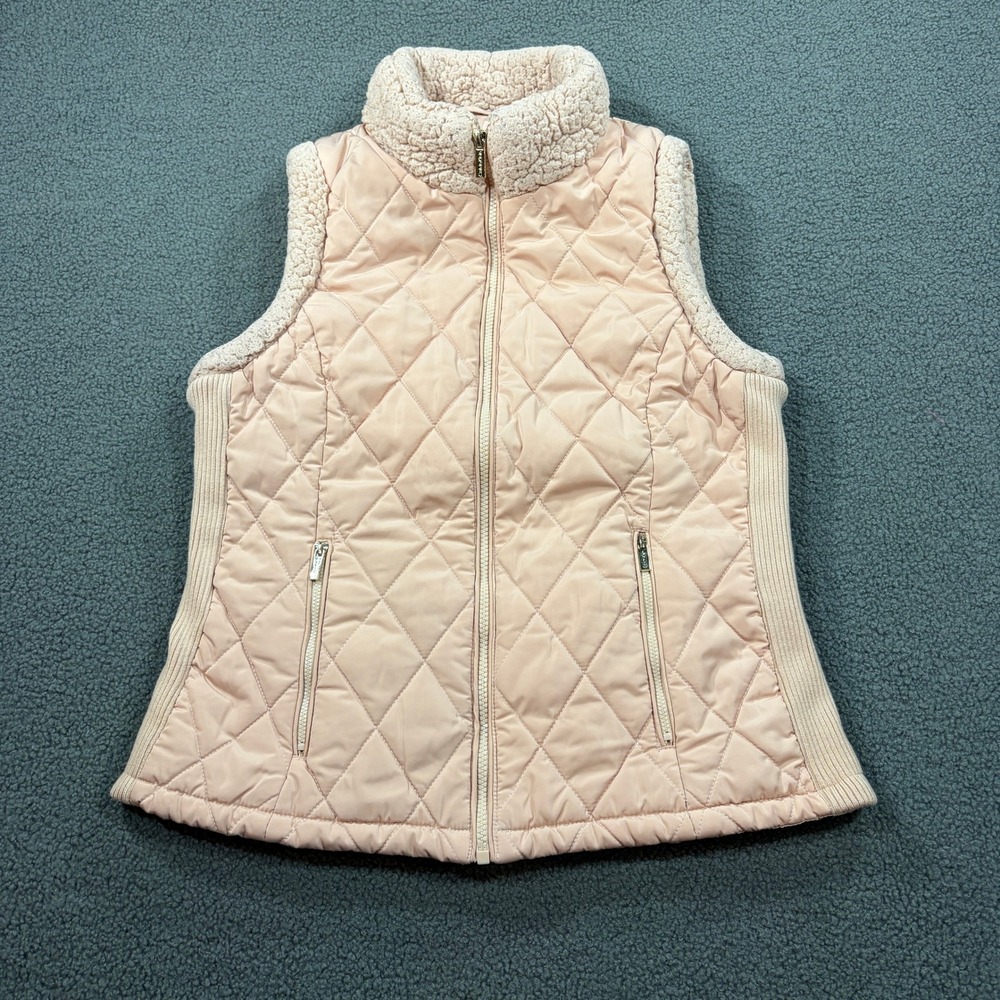 Calvin Klein Vest Womens Small Pink Quilted Sherpa Collar M1XT7471 Puffer Ribbed